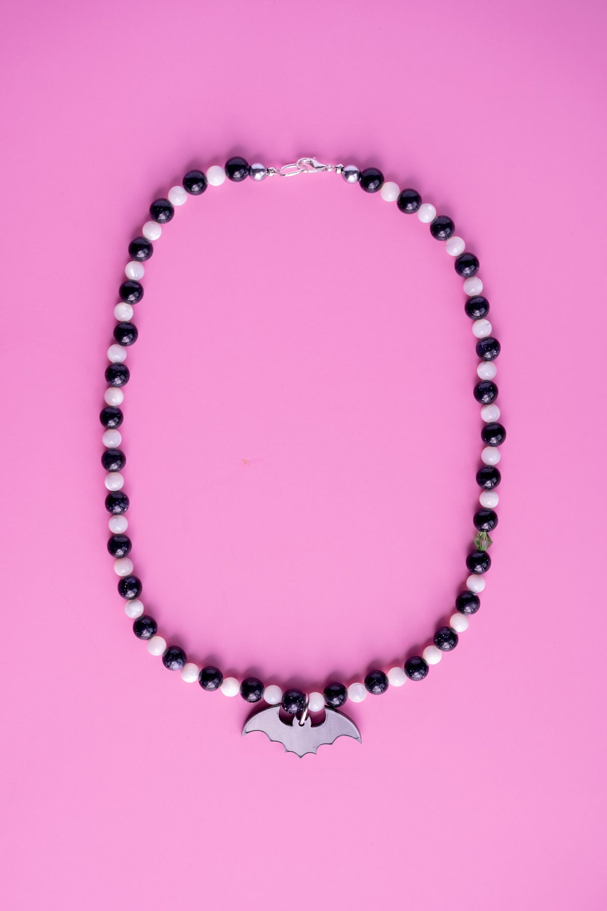 Black & White Bat Beaded Necklace | Gothic Halloween Jewellery