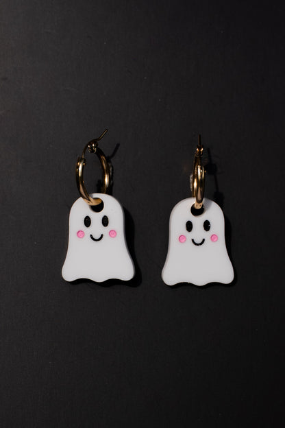 Cute Happy Ghost Hoop Earrings | Halloween Jewellery