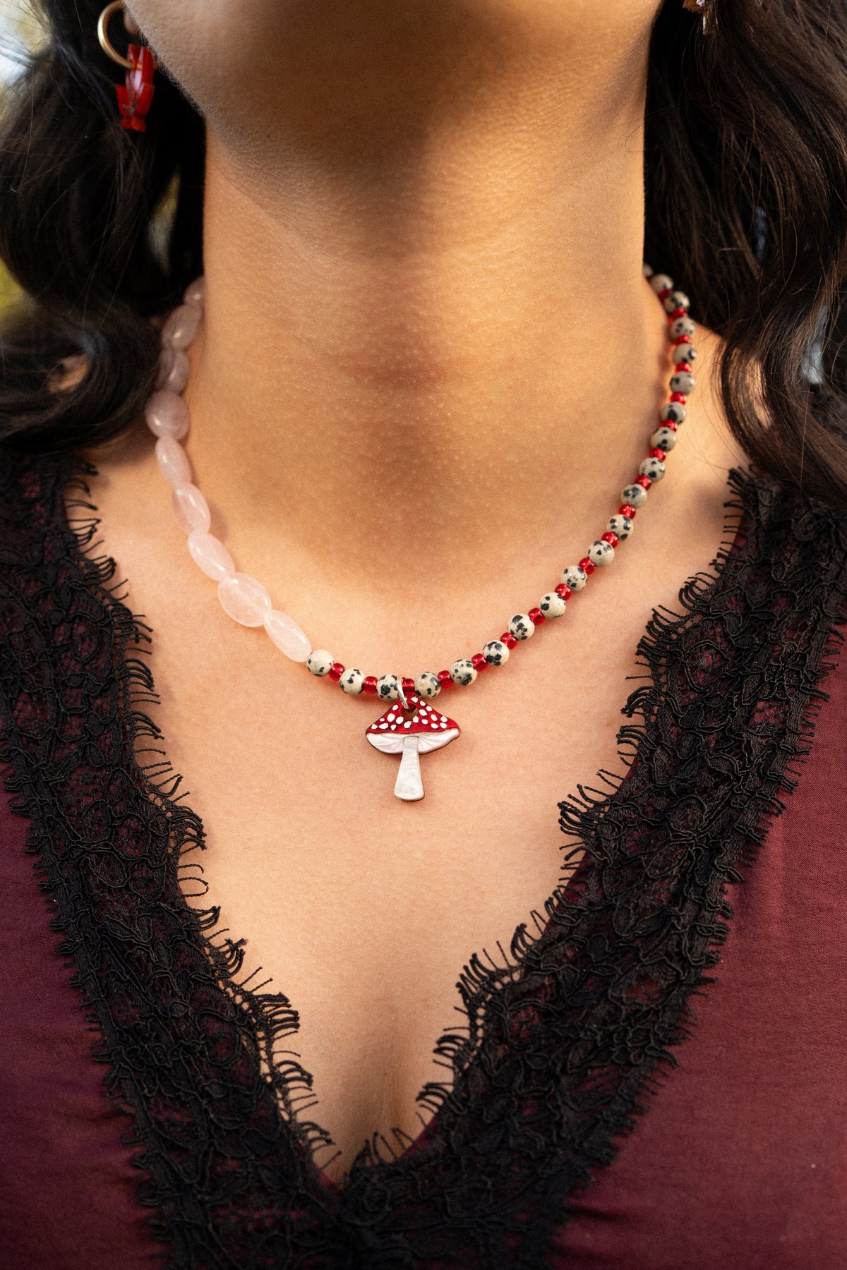 Mushroom Forest Beaded Necklace | Woodland Statement Jewellery