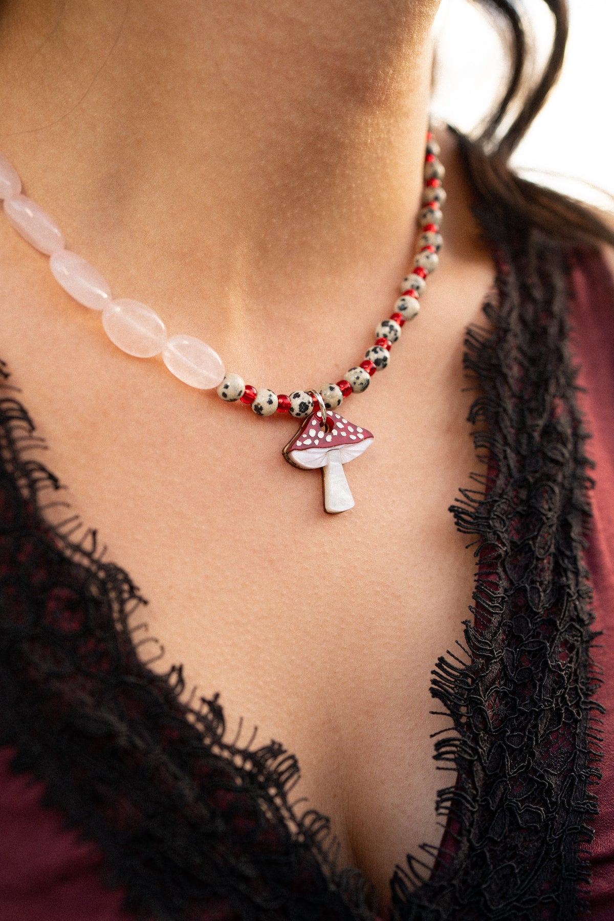 Mushroom Forest Beaded Necklace | Woodland Statement Jewellery