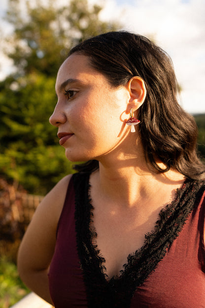 Red Mushroom Hoop Earrings | Whimsical Statement Jewellery