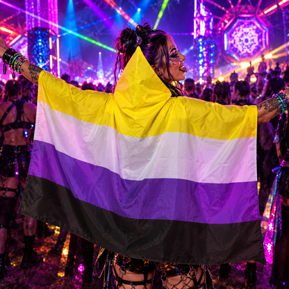 Non-binary Hooded Pride Flag by WonkiWear, colourful non-binary Pride accessory