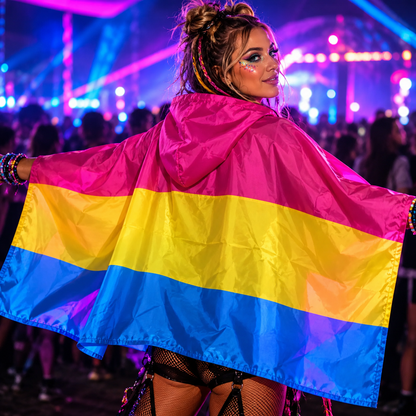 Pansexual Hooded Pride Flag by WonkiWear, colourful pansexual Pride accessory