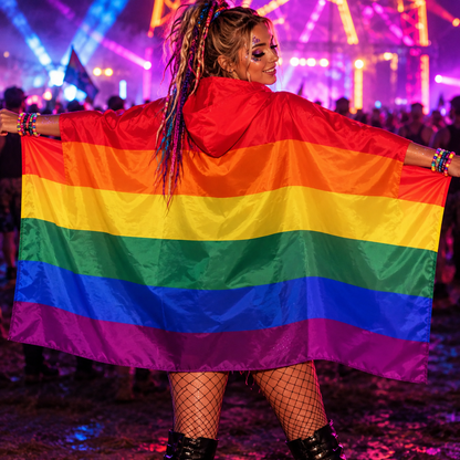 Rainbow Hooded Pride Flag by WonkiWear, colourful Pride flag accessory