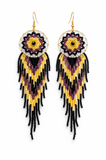 Beaded Dream Catcher Fringe Earrings