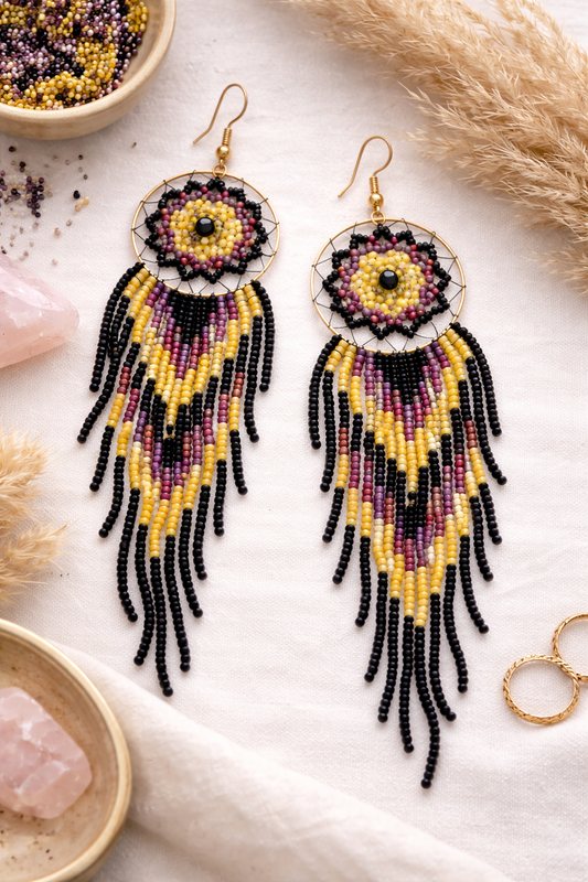 Beaded Dream Catcher Fringe Earrings