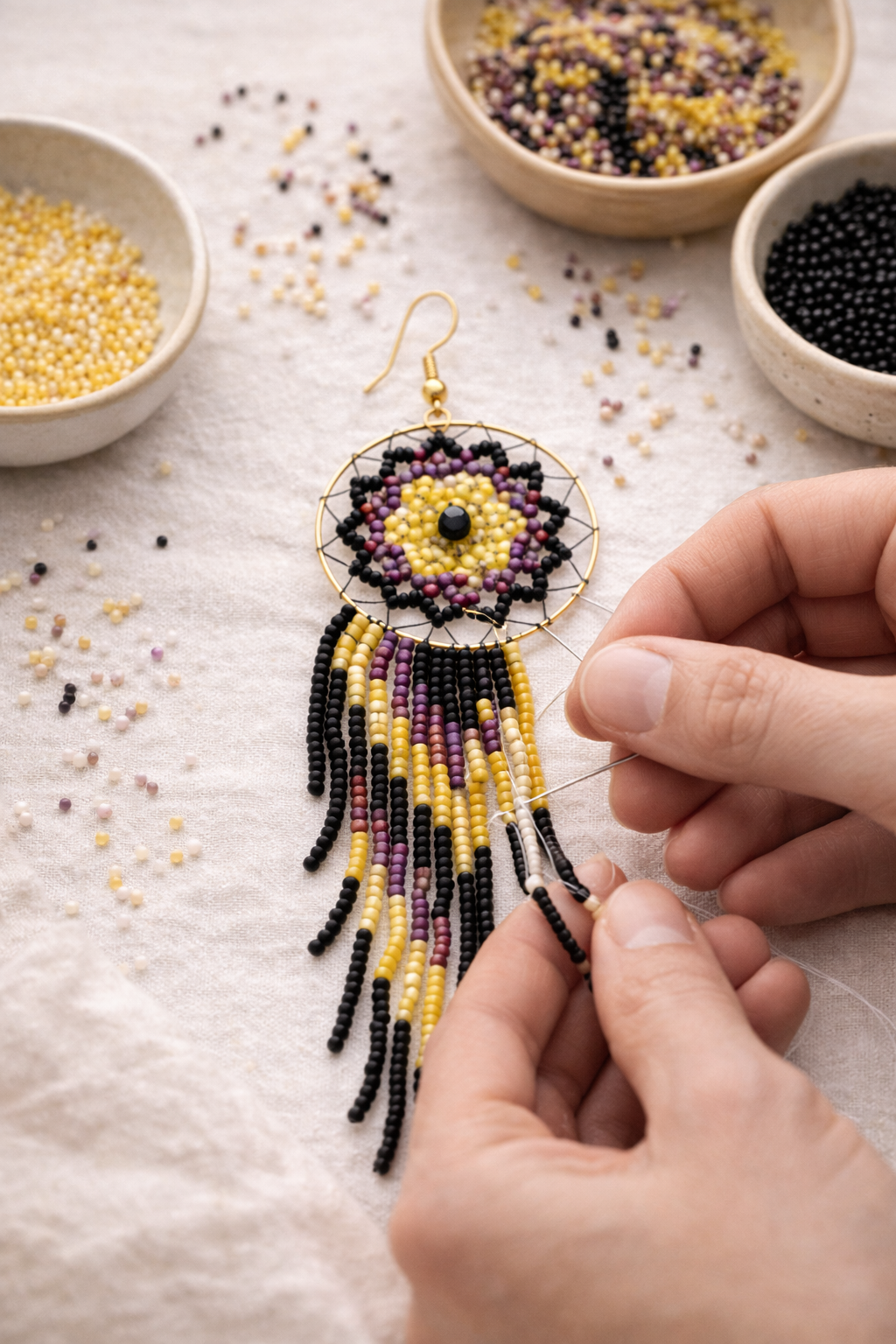 Beaded Dream Catcher Fringe Earrings