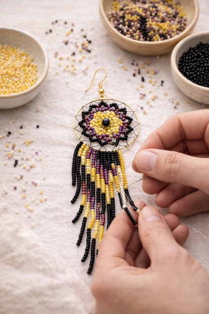 Beaded Dream Catcher Fringe Earrings
