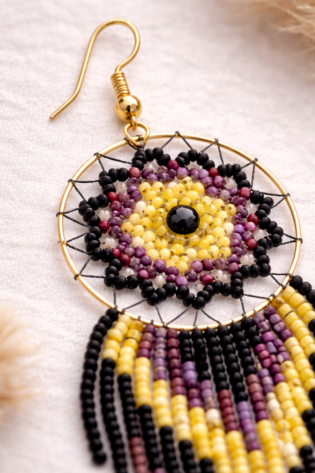 Beaded Dream Catcher Fringe Earrings