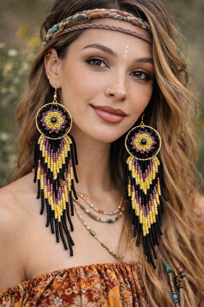 Beaded Dream Catcher Fringe Earrings