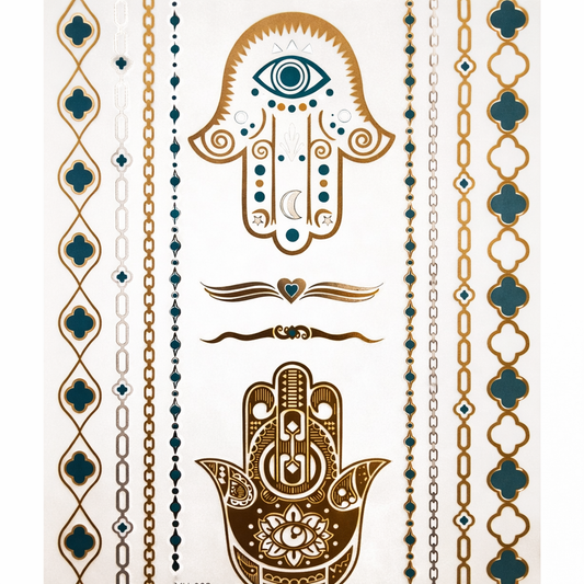 Temporary Flash Tattoos - Third Eye (Metallic Gold, Silver & Teal)