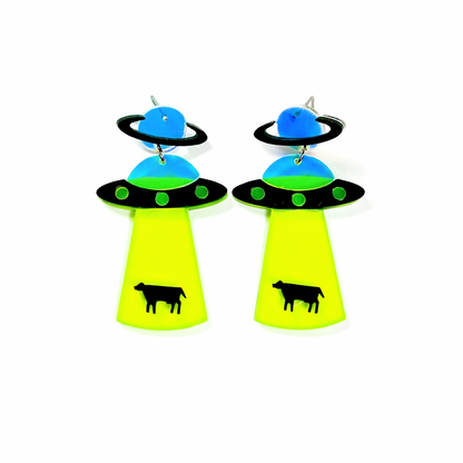 Cow Abduction Alien Drop Earrings