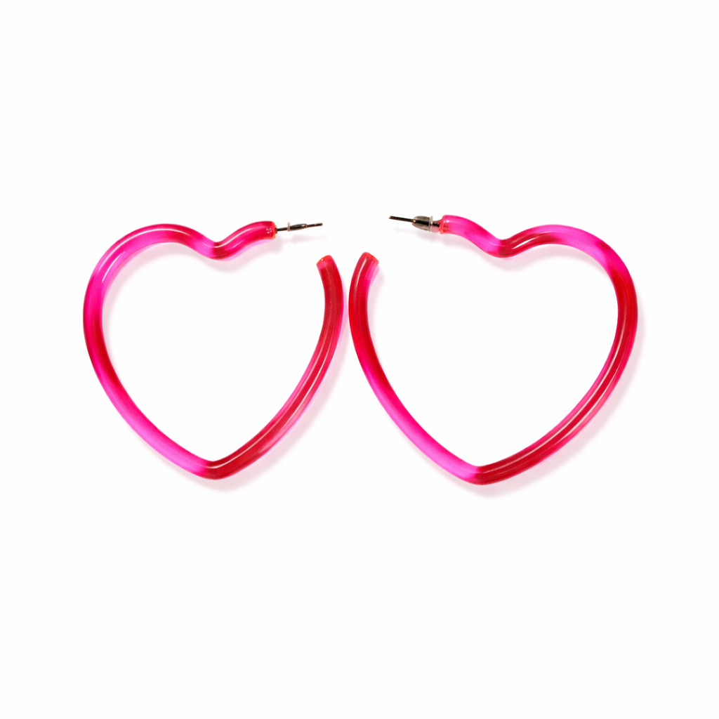 Pink Heart Hoop Earrings UK – Cute Statement Heart Earrings (Lightweight Hoops)