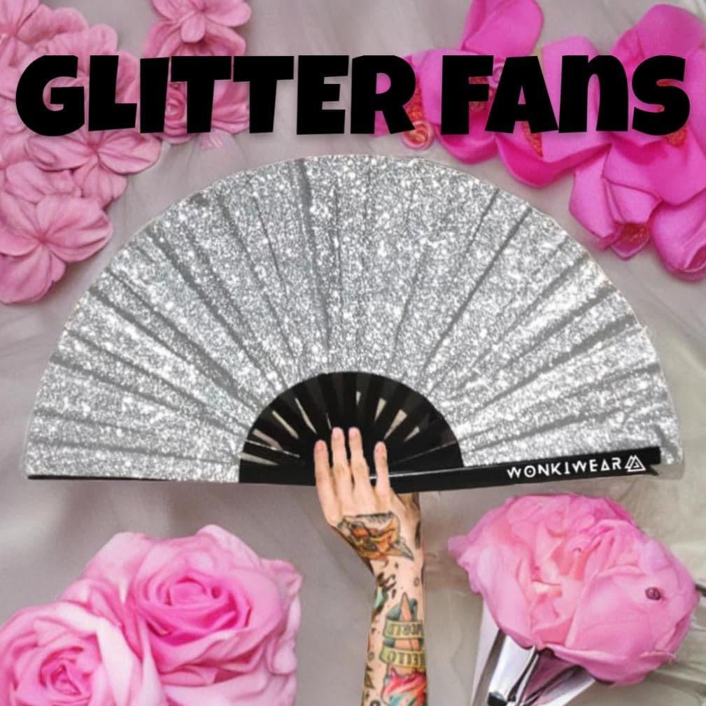 silver glitter folding hand fans by WonkiWear 