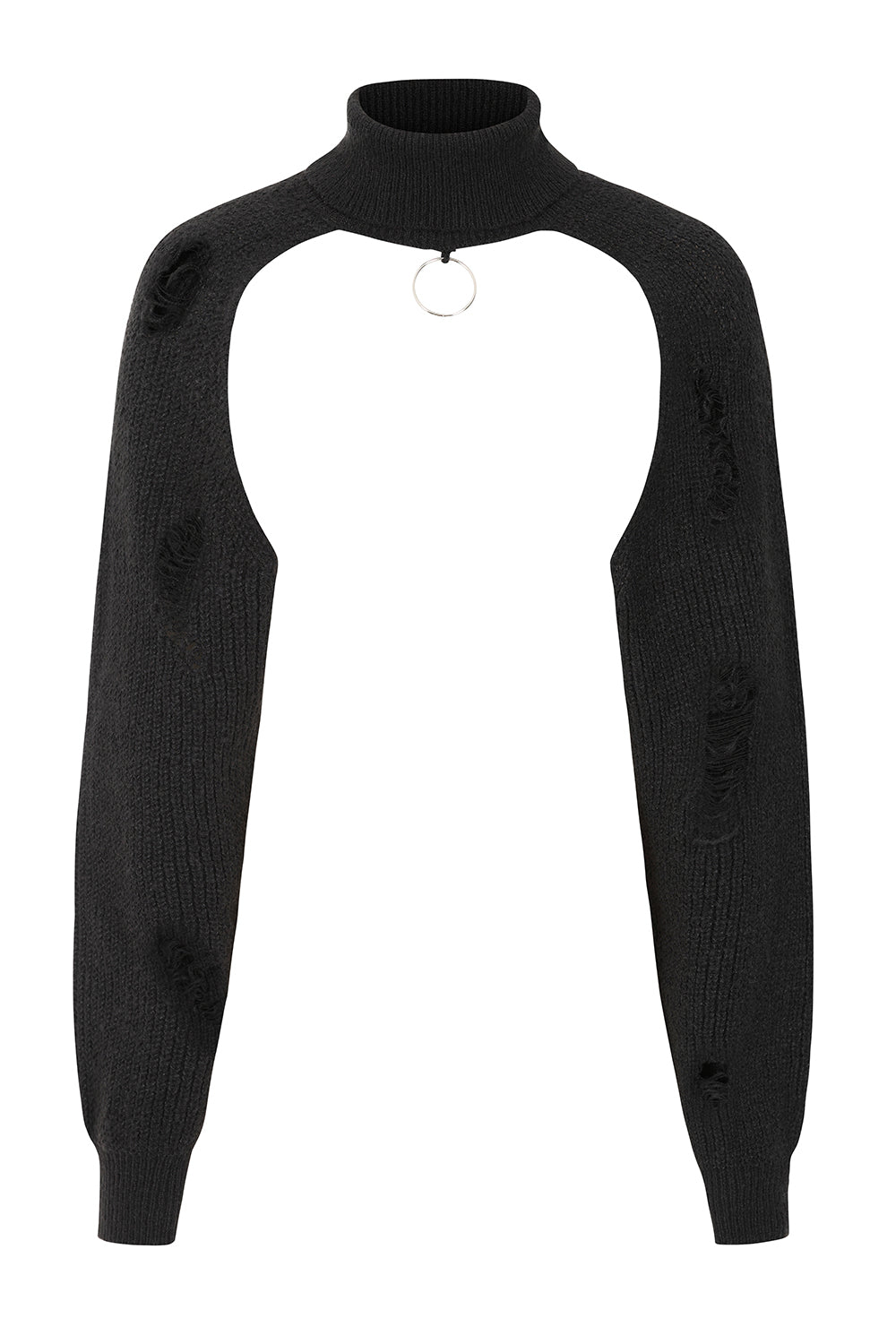 Black Cropped Knit Jumper with O-Ring Neck | Banned Apparel