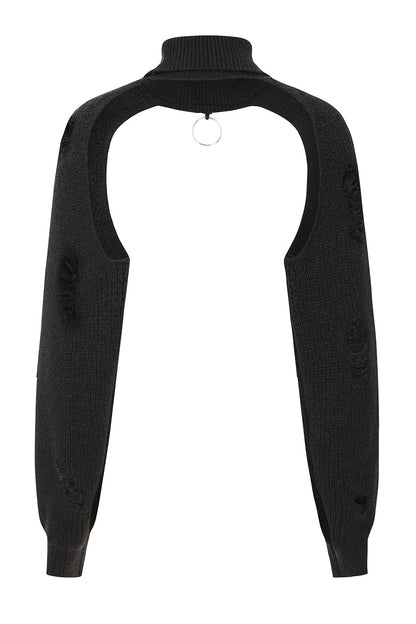 Black Cropped Knit Jumper with O-Ring Neck | Banned Apparel