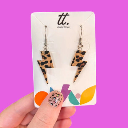 Mini Leopard Lightning Bolt Earrings | Statement Cork Jewellery