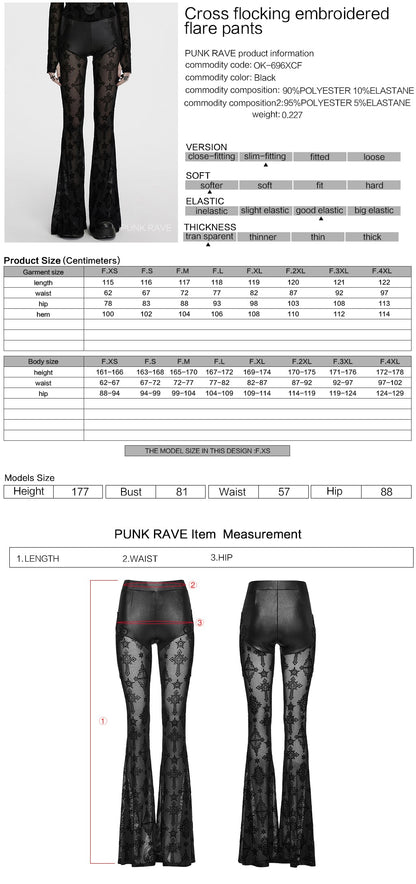 Black Cross Flocking Flared Rave Leggings | Punk Rave