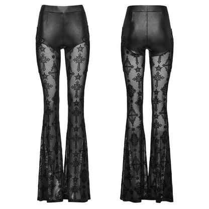 Black Cross Flocking Flared Rave Leggings | Punk Rave