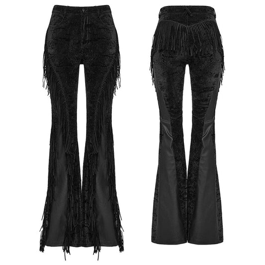 Black Tassel Flare Rave Trousers | Punk Rave