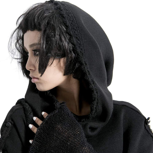 Black Hooded Rave Poncho | Punk Rave