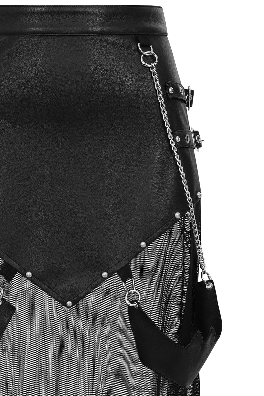 Black Faux Leather Mesh Rave Skirt | Banned Apparel