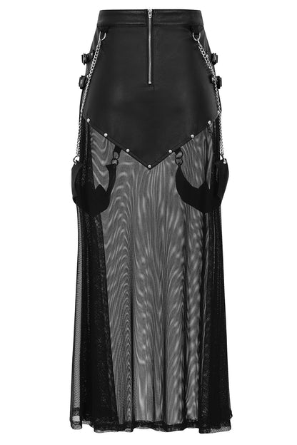 Black Faux Leather Mesh Rave Skirt | Banned Apparel