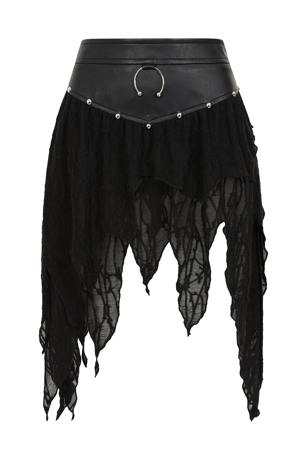 Black Faux Leather Jagged Rave Skirt | Banned Apparel