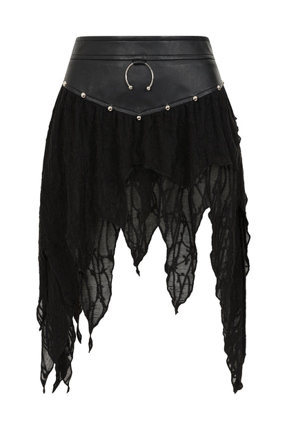 Black Faux Leather Jagged Rave Skirt | Banned Apparel