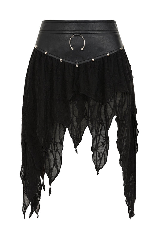Black Faux Leather Jagged Rave Skirt | Banned Apparel