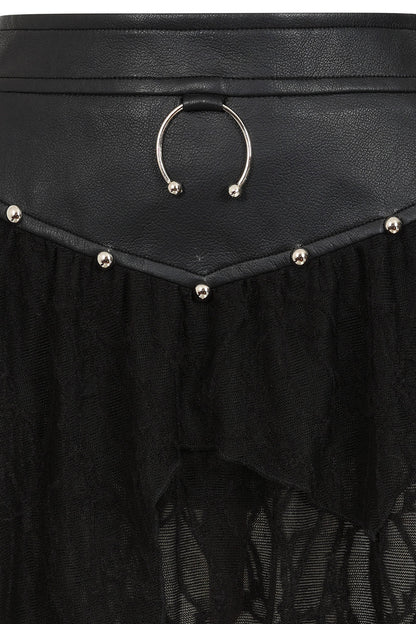 Black Faux Leather Jagged Rave Skirt | Banned Apparel
