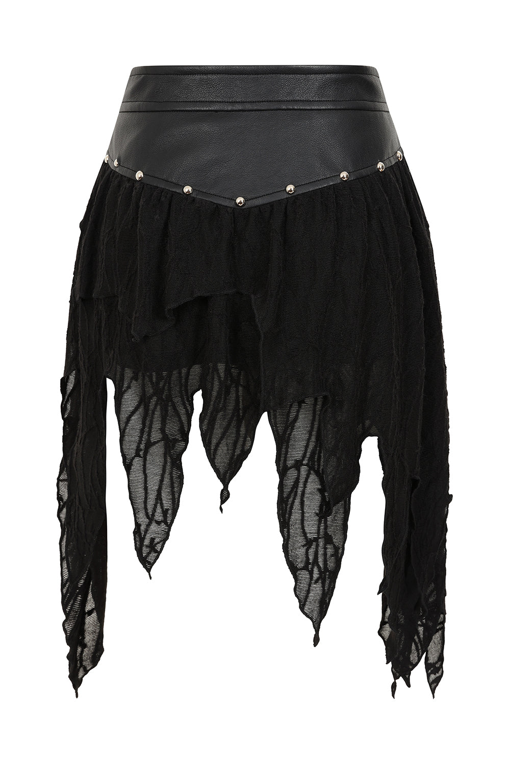 Black Faux Leather Jagged Rave Skirt | Banned Apparel