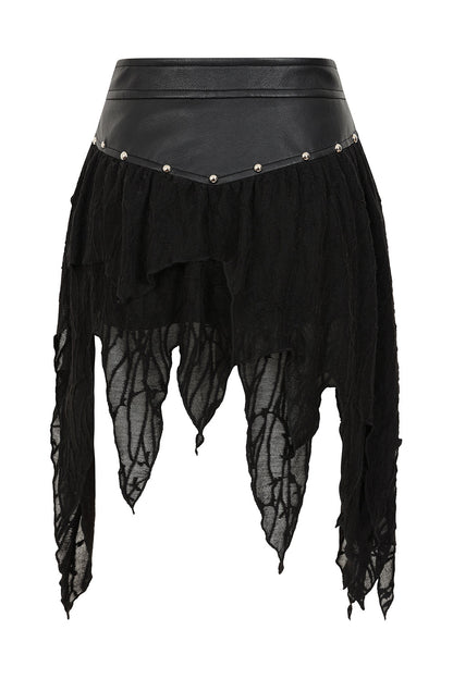 Black Faux Leather Jagged Rave Skirt | Banned Apparel