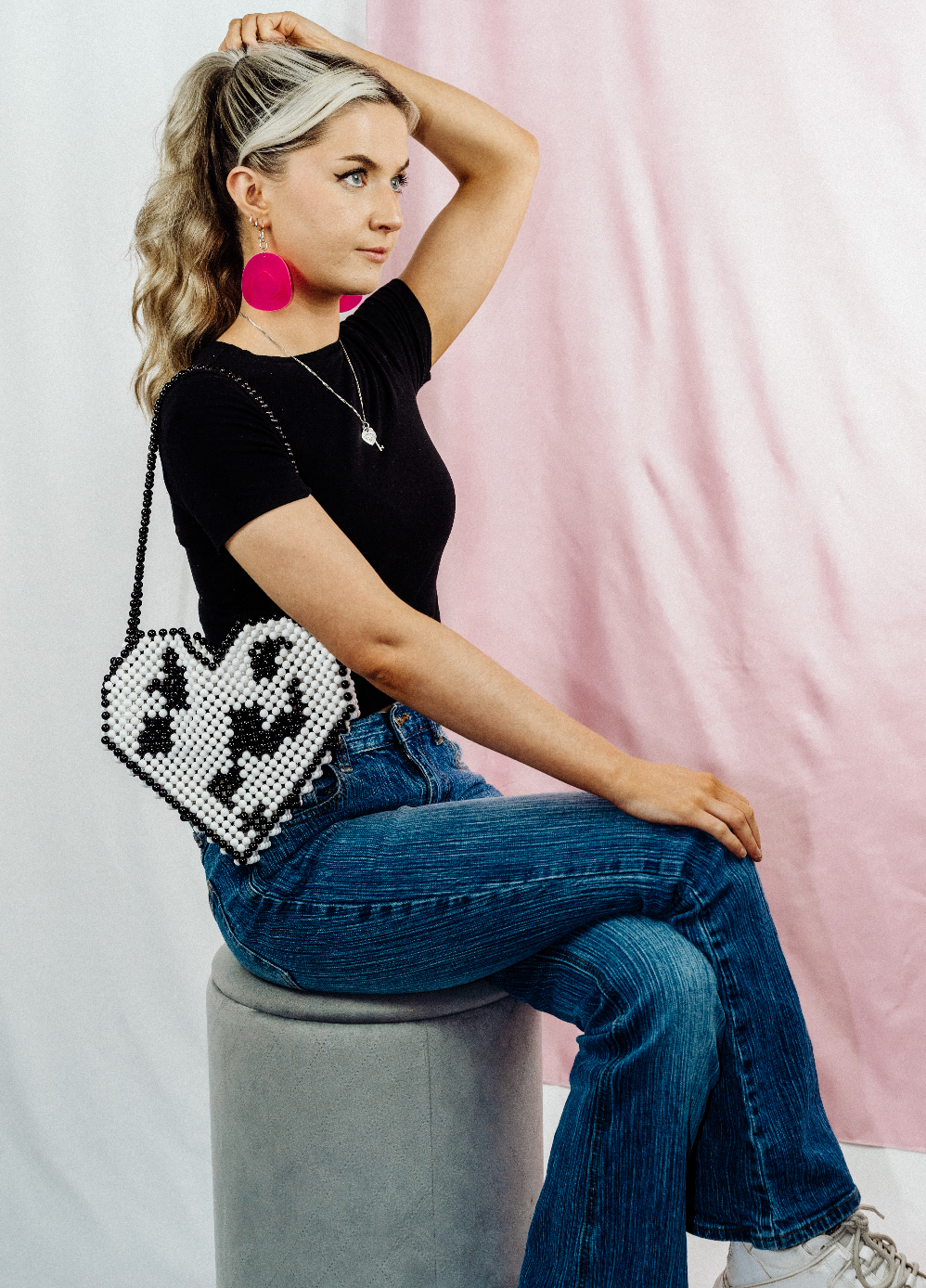 Cow Print Heart Bead Bag | Cow Print Statement Bag