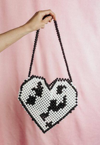 Cow Print Heart Bead Bag | Cow Print Statement Bag
