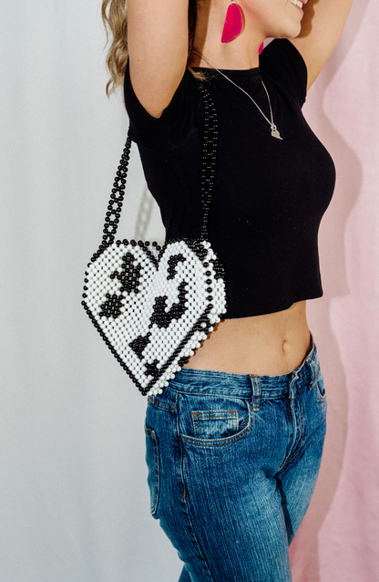Cow Print Heart Bead Bag | Cow Print Statement Bag