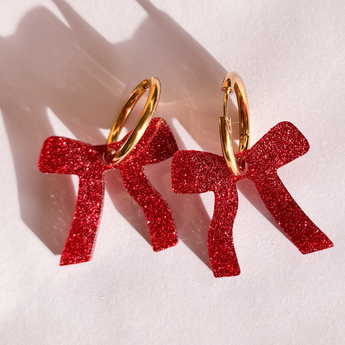Sparkly Red Bow Hoop Earrings | Bow Jewellery