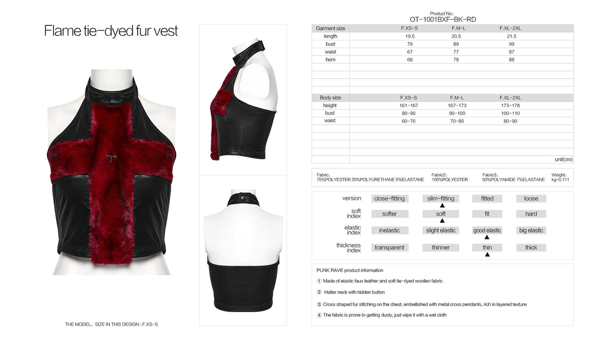 Crimson Cross Fur Rave Halter Top | Punk Rave | WonkiWear