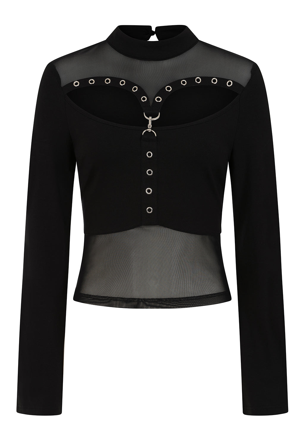 Cordelia Sheer Mesh Panel Goth Top with D-Ring | Banned Apparel