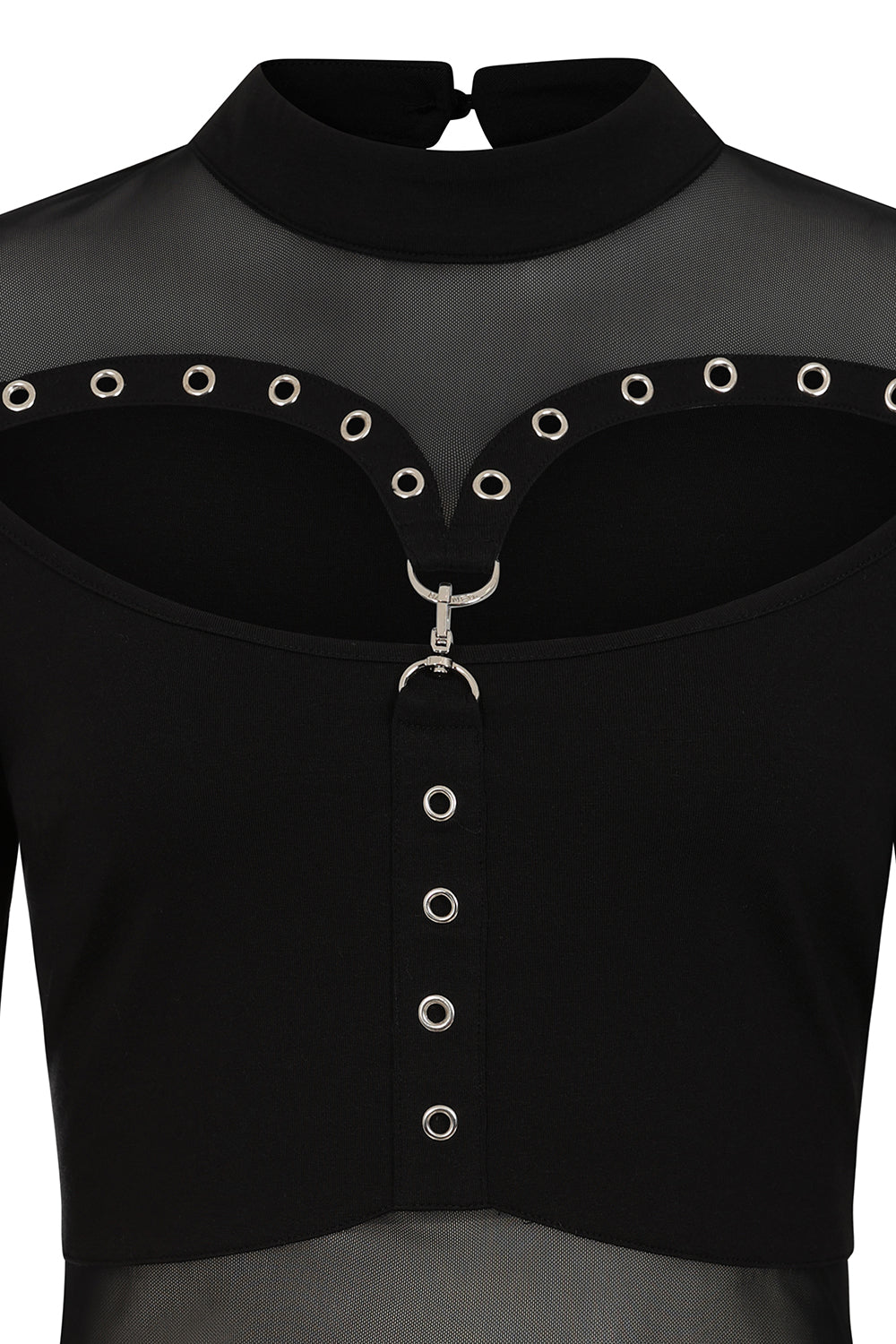 Cordelia Sheer Mesh Panel Goth Top with D-Ring | Banned Apparel