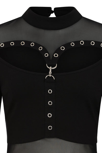 Cordelia Sheer Mesh Panel Goth Top with D-Ring | Banned Apparel