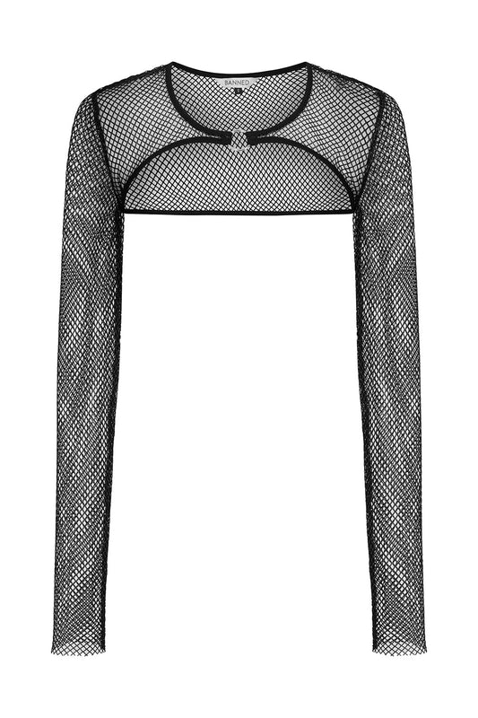 Blue-Black Metallic Fishnet Rave Crop Top | Banned Apparel