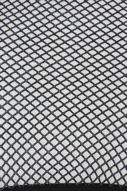 Blue-Black Metallic Fishnet Rave Crop Top | Banned Apparel