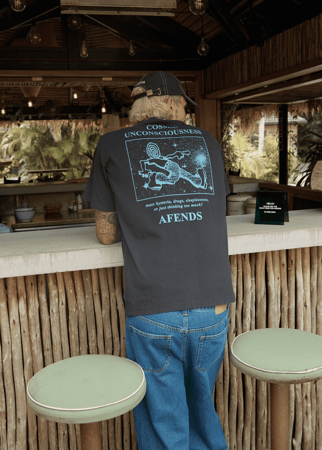 AFENDS Cosmic Con Boxy T-Shirt – Stone Black