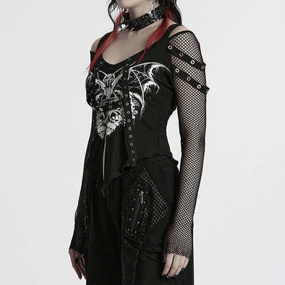 Black Bat Print Rave Top | Punk Rave