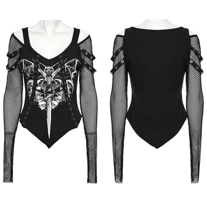 Black Bat Print Rave Top | Punk Rave