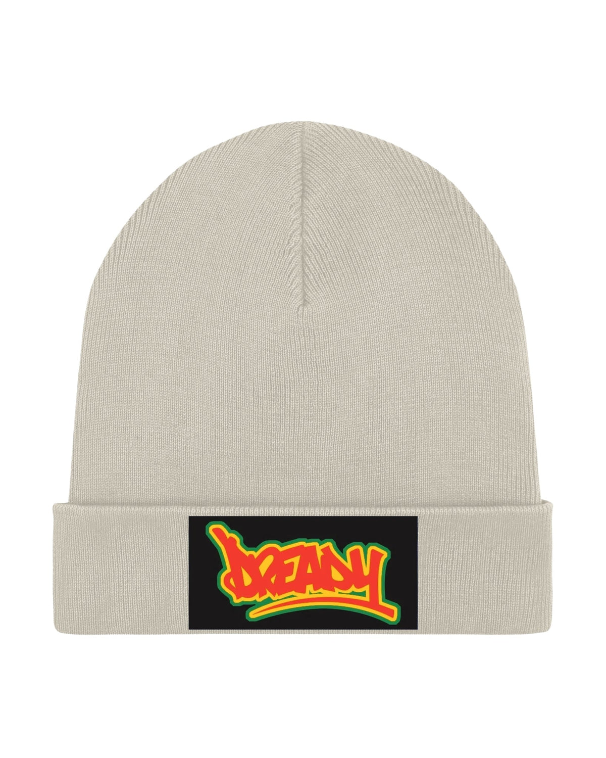 Dready Fantastic Beanie detail showing the knit and logo design.