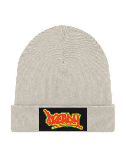 Dready Fantastic Beanie detail showing the knit and logo design.