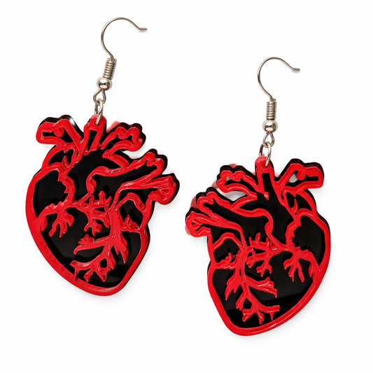Anatomical heart earrings UK gothic red black drop earrings