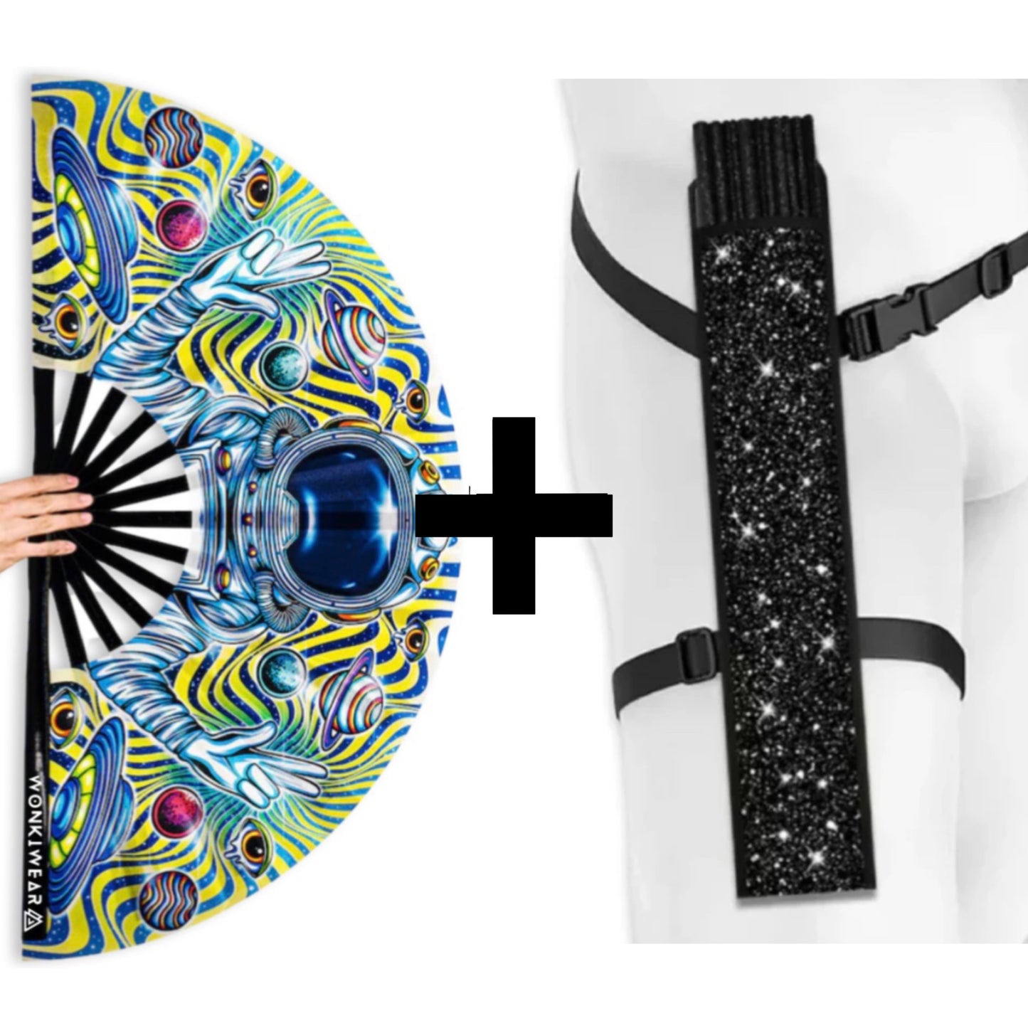 Astronaut Adventures XL festival fan with optional wearable black festival holster